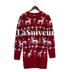 LaSuiveur • Ugly Christmas Sweater • Slim Fit Knitted Dress • Red • Size Large